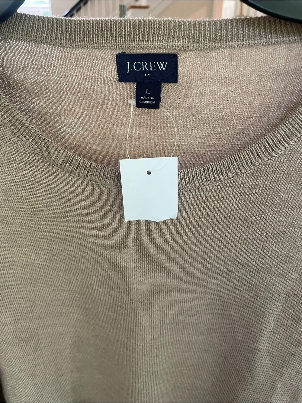 J.Crew NWT Mens Large Tan Beige Wool Blend Crewneck Sweater Pullover Lightweight